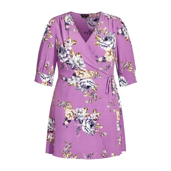 NWT City Chic Rose Garden Puff Sleeve Wrap Dress Women's Plus Size 18 - Picture 7 of 8